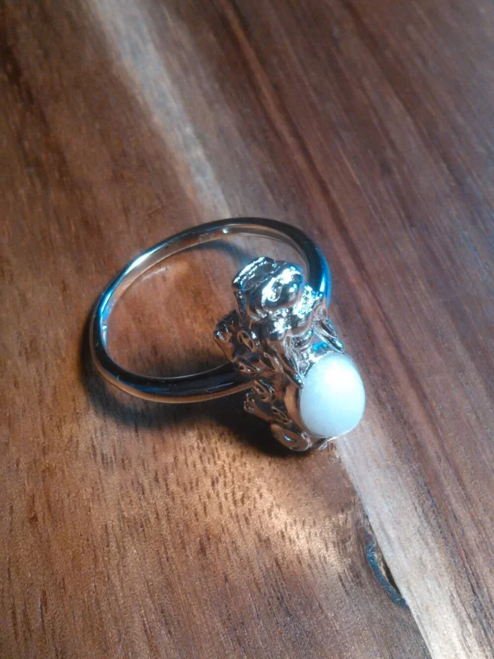 Natural White Jade Sterling Silver Dragon Ring (Size 10)